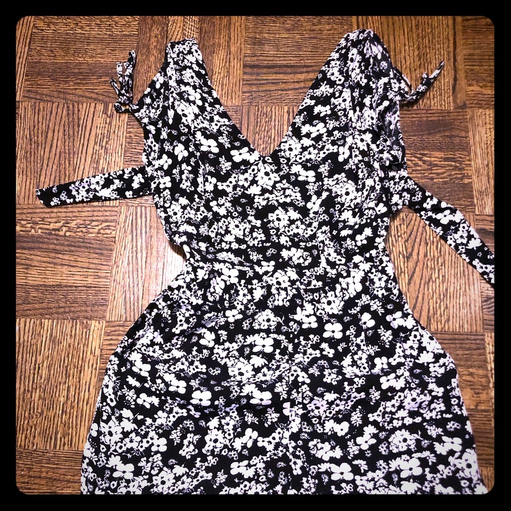 Black and white floral romper
